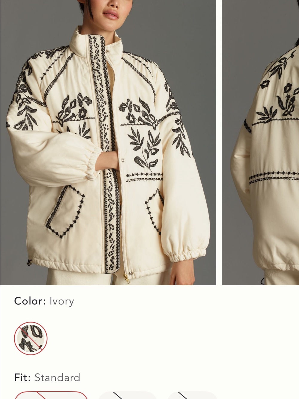 By Anthropologie Embroidered Puffer Coat - Picture 3 of 3